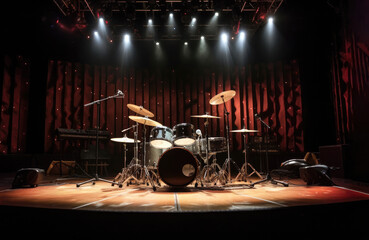 The drum set on the stage. Generative AI