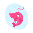 Cute shrimp swims in the water. Sea life. Vector graphic.