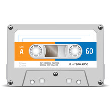 Retro Audio Cassette. Audio Tape. Old Technology. Realistic Vector Cassette On A White Background.