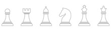 Chess Piece Line Icons Set. Smart Board Game Outline Elements. Vector Illustration Isolated On White.