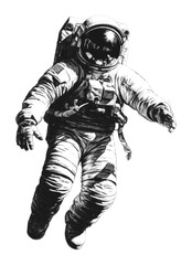 hand drawn astronaut in space. retro halftone collage element. vector illustration of grunge art tem