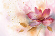 Romantic pink flower with dried leaves stem autumn watercolor paint wall decoration illustration. Generative Ai
