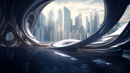 abstract background, buildings, lines, black, future, city, science, sci-fi, 3d, curves, generated b