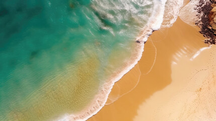  Empty exotic sand beach with seashore as aerial view (Generative AI)