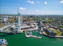 The Drone Aerial View Of Spinnaker Tower And Portsmouth Harbour. Portsmouth Is A Port City And Unitary Authority In Hampshire, England. 
