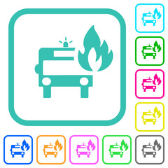 Fire engine with flame vivid colored flat icons