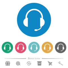 Poster - Headset with microphone flat round icons