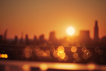 summer sun blur golden hour hot sky at sunset with city rooftop view in the background fuzzy urban w