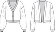 Women's Button Through and Edge-to-Edge Cardigan. Technical fashion illustration. Front, white. Women's CAD mock-up.