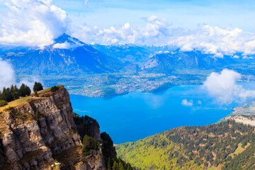 Wall Mural - View of Lake Thun (Thunersee) from Niederhorn, Switzerland