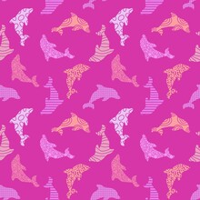 Summer Animals Seamless Dolphins Pattern For Wrapping Paper And Kids Clothes Print And Fabrics And Linens