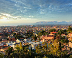 Canvas Print - Evening Alcamo town and sea bay, Sicily, Italy