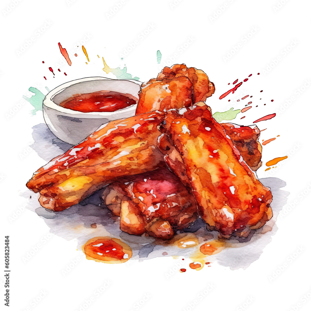 watercolor chicken fried on a transparent background. Ai generative ...