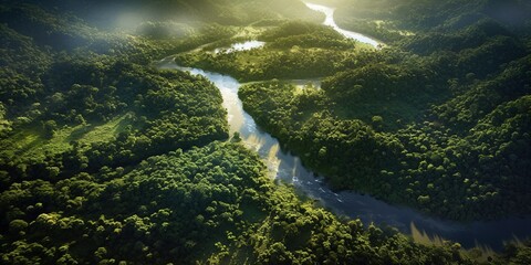 Wall Mural - amazonas rainforest, tropical river landscape, fictional landscape created with generative ai