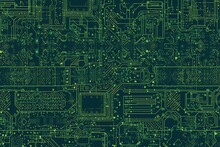 Wallpaper For Seamless Electronics Circuit Board Background Texture High Tech Motherboard Pattern In Neon Lime Green And Dark Turquoise Verdigris A Fun Geeky Engineering Or Computer Scie Generative Ai