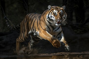 Wall Mural - Beautiful and dangerous tiger in nature. AI generated, human enhanced