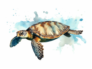 Sticker - A Minimal Watercolor Painting of a Sea Turtle in Nature with a White Background | Generative AI