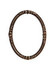 Golden Metal Decorative Ornate Oval Picture Frame Isolated Cutout On Transparent