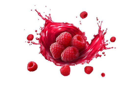 Wall Mural -  - fresh ripe raspberry with raspberry juice splash isolated on transparent background