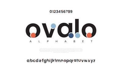 Wall Mural - Ovalo abstract digital technology logo font alphabet. Minimal modern urban fonts for logo, brand etc. Typography typeface uppercase lowercase and number. vector illustration