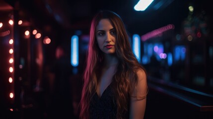 Wall Mural - Young beautiful woman with dark hair in a club - made with Generative AI tools