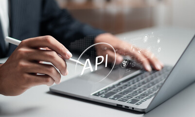 Application programming interface (API) concept. Communication connection data software development tools..