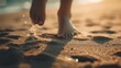 Leinwandbild Motiv Bare feet in the sand at the beach. Generative AI. 