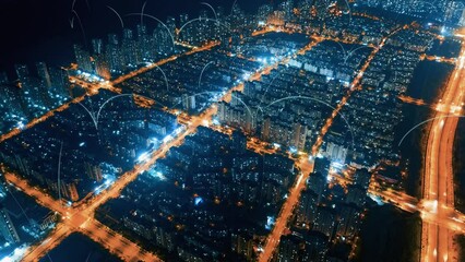 smart Connected city skyline. Futuristic network concept, city Technology..