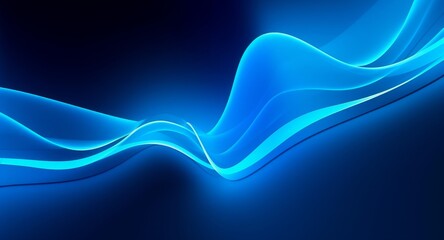 Wall Mural - 3d render, abstract blue background with glowing curvy lines illuminated with neon light. Modern minimal wallpaper, Generative AI