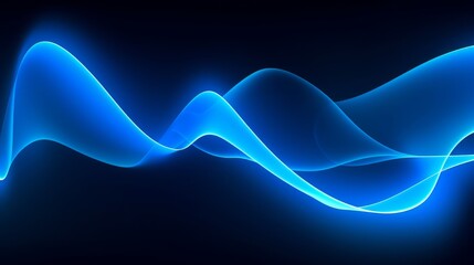 Wall Mural - 3d render, abstract blue background with glowing curvy lines illuminated with neon light. Modern minimal wallpaper, Generative AI