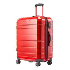 Red luggage ready for travel. Suitcase isolated on transparent background. Travel luggage elements.  Generative AI