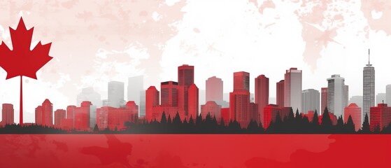 Canada day banner with flag and balloon background with city skyline. Ai Generated.