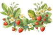 design for Watercolor frame of wild strawberry leaves, berries and flowers generative ai