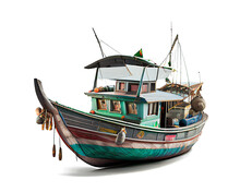 Realistic Fishing Boats In Local Countryside On A Transparent Background (PNG). Generative AI.