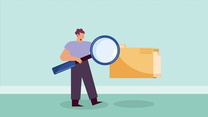 Poster - male worker with magnifying glass animation