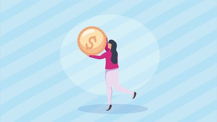 Wall Mural - female volunter lifting money animation