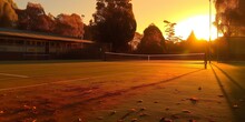 The Sun Setting Behind A Tennis Court,