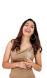 Smiling Asian woman holding a glass of wine