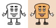 © Flat_Enot - Bread slice or toast smiling cartoon character with hands and legs. Vector illustration in two styles black on white and colorful