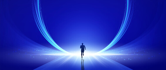Wall Mural - person running towards a bright future