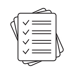 Checklist vector icon in line art style. Document icon, questionnaire icon. Text document vector icon, design element.