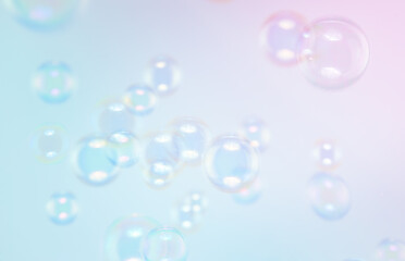 Wall Mural - Beautiful Transparent Soap Bubbles. Abstract Background. Defocused White Space. Celebration Festive Backdrop. Freshness Soap Suds Bubbles Water	