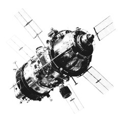 Wall Mural - hand drawn halftone satellite. space vector design element.