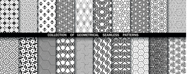 Geometric set of seamless black and white patterns. Simpless vector graphics