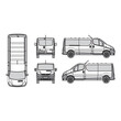 © agnguswiarni - minibus car outline, vintage 2001 year, isolated white background, front, back, top and side view, part 5