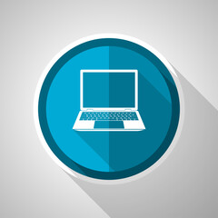 Poster - Open notebook, laptop, mobile computer symbol, flat design vector blue icon with long shadow