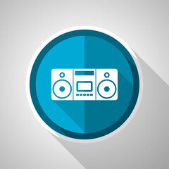 Aufkleber - Music, stereo portable equipment symbol, flat design vector blue icon with long shadow