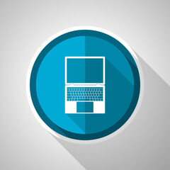 Poster - Open notebook, laptop, mobile computer symbol, flat design vector blue icon with long shadow