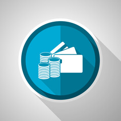 Poster - Money and credit cards, business symbol, flat design vector blue icon with long shadow