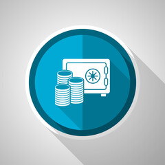 Leinwandbilder - Safe and money, bank, business symbol, flat design vector blue icon with long shadow